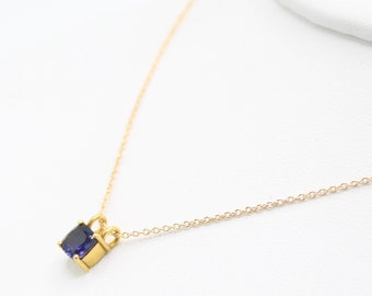 14K gold vermeil dainty necklace with beautiful 18k vermeil natural iolite gem Minimalist necklace