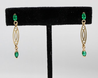 Petite solid 14k gold natural emerald earrings with very high quality Colombian emeralds Trending now