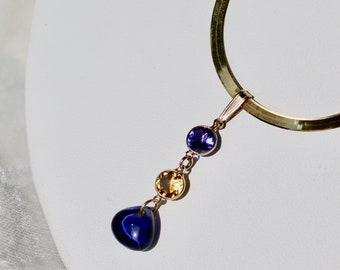 Solid 14k gold necklace with gorgeous natural tanzanite, citrine and iolite gems High end jewelry Artisan made jewelry