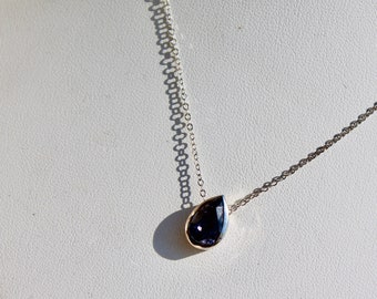 14K solid white gold delicate chain necklace with beautiful high quality deep blue faceted spinel