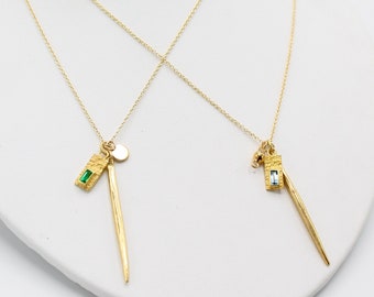 18k gold vermeil necklace with 24k vermeil emerald pendant or blue topaz pendant