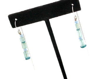 14k threader earrings with pale green aquamarine, tanzanite & blue tourmaline gems Trending now