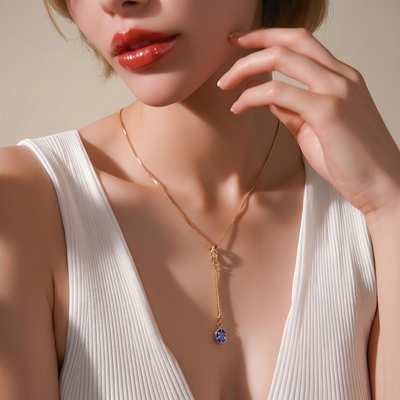 Cocktail Necklace Blue Tanzanite Pendant with Removable Layering Single Stone image 3