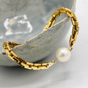 Großes weißes Perlen-Gliederarmband - Art-Deco-Stil moderner Goldschmuck Bild 1