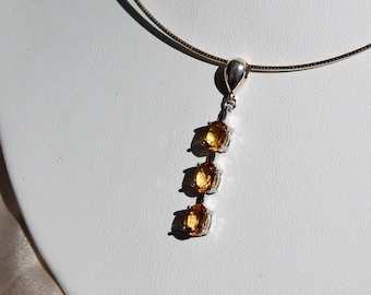 Silver Omega chain necklace with river of deep warm yellow citrine faceted gems Geometric necklace