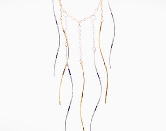 Gold filled bib necklace with silver & gold tendrils Sexy jewelry Trending now