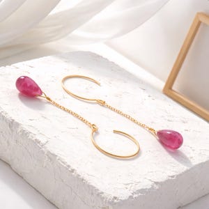 Simple Chic Business Casual Pink Tourmaline Earrings - 14k Gold Sophisticated Style image 4