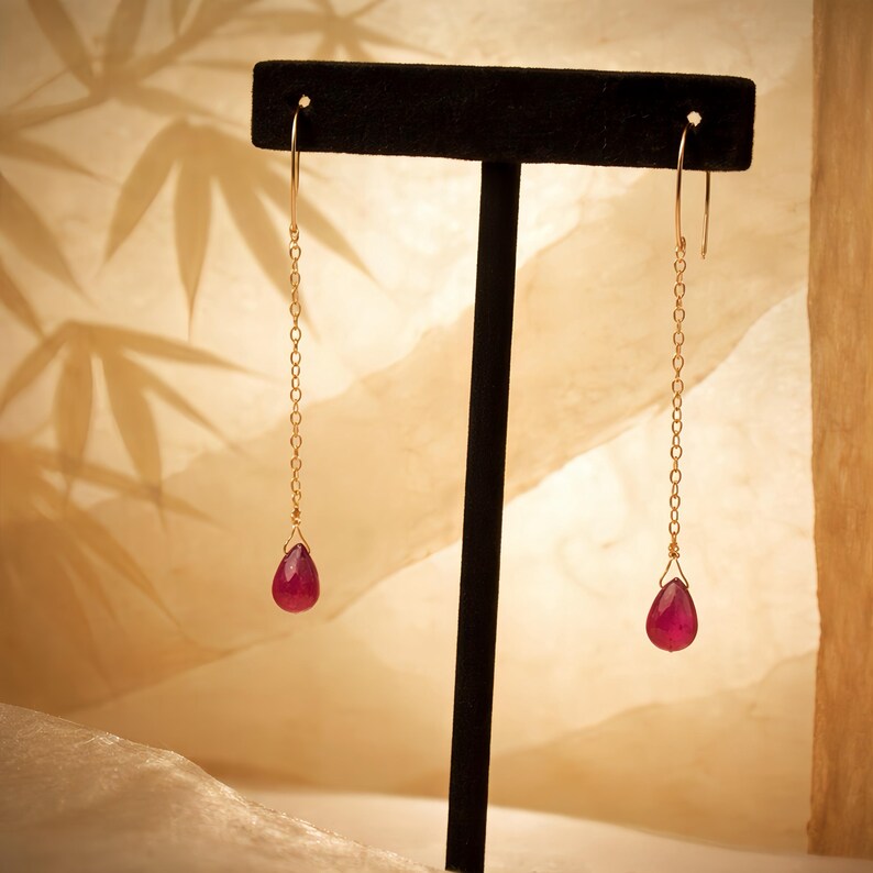 Simple Chic Business Casual Pink Tourmaline Earrings - 14k Gold Sophisticated Style image 2