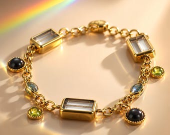 Labradorite Bracelet with Colorful Charms and Magnetic Clasp- Graduation Surprise