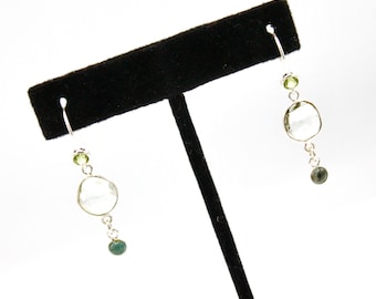 Silver green earrings with green tourmalines, faceted amethysts and peridots Lightweight earrings