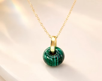 Modern Malachite Pendant for Men in 18k Gold Vermeil - European Designer Necklace