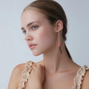 Simple Chic Business Casual Pink Tourmaline Earrings - 14k Gold Sophisticated Style image 3