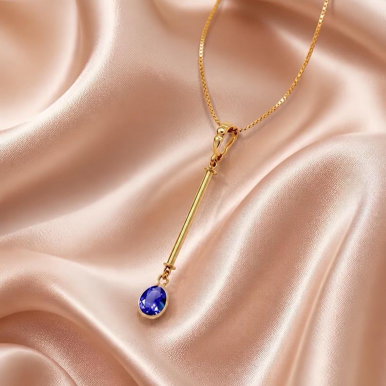 Cocktail Necklace Blue Tanzanite Pendant with Removable Layering Single Stone image 6