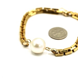 Großes weißes Perlen-Gliederarmband - Art-Deco-Stil moderner Goldschmuck Bild 2