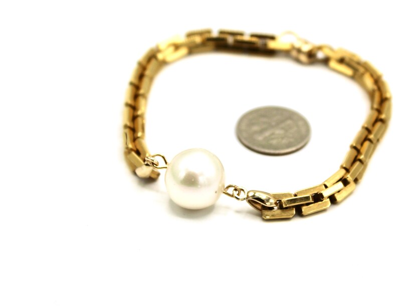 Großes weißes Perlen-Gliederarmband - Art-Deco-Stil moderner Goldschmuck Bild 2