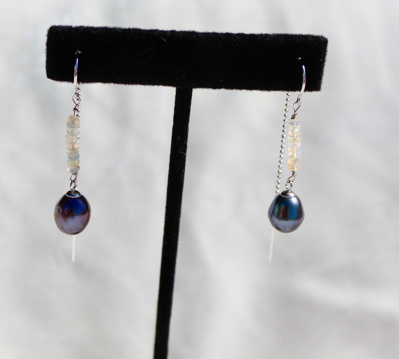 14K solid WHITE gold threader earrings with black freshwater Etsy