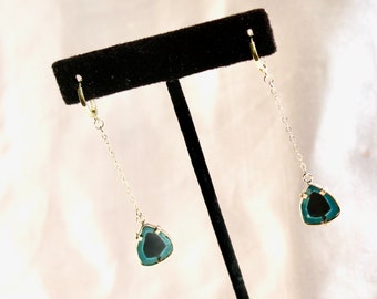 14K solid gold earrings with natural RARE blue tourmaline slices