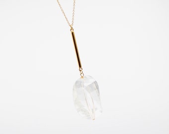 Y2K necklace with natural clear quartz pendant Cool cyberfunk choker in 18k gold vermeil