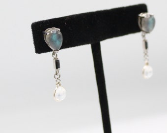 Blue labradorite earrings with moonstones 14K gold vermeil Renaissance jewelry