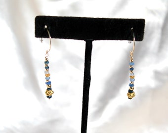 Solid 14k earrings Mediterranean style with tiny blue sapphire and vermeil beads