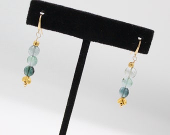 Delicate solid 14k gold earrings with gorgeous blue & green tourmalines and 18k gold accents