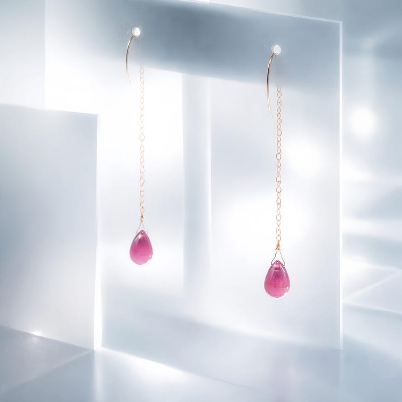Simple Chic Business Casual Pink Tourmaline Earrings - 14k Gold Sophisticated Style image 5