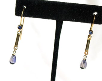 Blue iolite earrings Art Deco short gold earrings in 18k vermeil Trending now