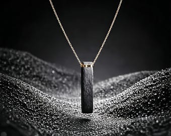 14k Gold Bar pendant Black Jasper Masculine Necklace: Contemporary Jewelry
