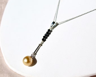 Art Deco solid 14k gold Y necklace with baroque golden pearl Timeless elegance heirloom jewelry