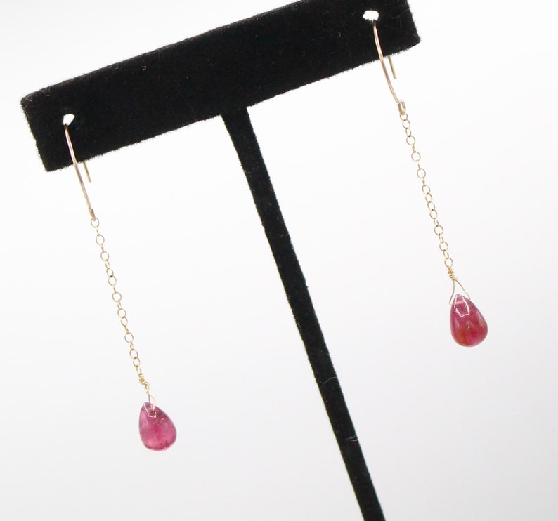 Simple Chic Business Casual Pink Tourmaline Earrings - 14k Gold Sophisticated Style image 8