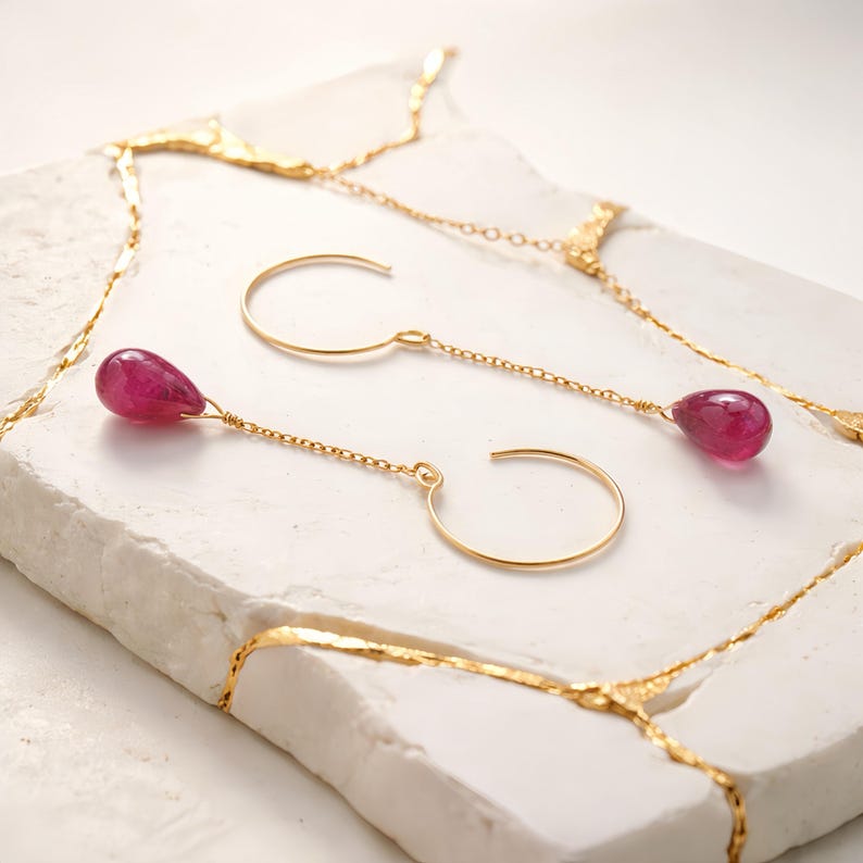 Simple Chic Business Casual Pink Tourmaline Earrings - 14k Gold Sophisticated Style image 1