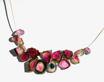 AMAZING and colorful tourmaline slices on a 22K gold soft wire