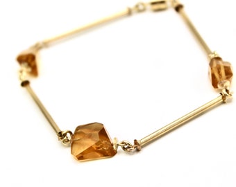 Solid 14k gold bracelet with deep warm yellow citrines LUXURY bracelet