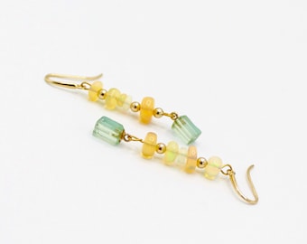 Aquamarine and opal earrings in solid 14k gold Mediterranean jewelry style