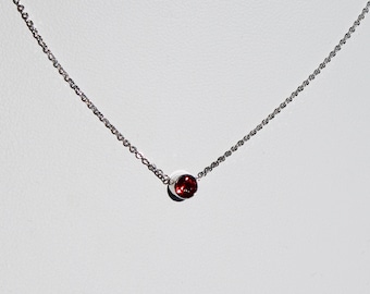 Solid white 14K gold dainty necklace with beautiful natural deep red spinel pendant Luxury necklace