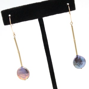 SOLID 14K gold earrings with beautiful Mother of Pearl coins Modern pearl jewelry image 5