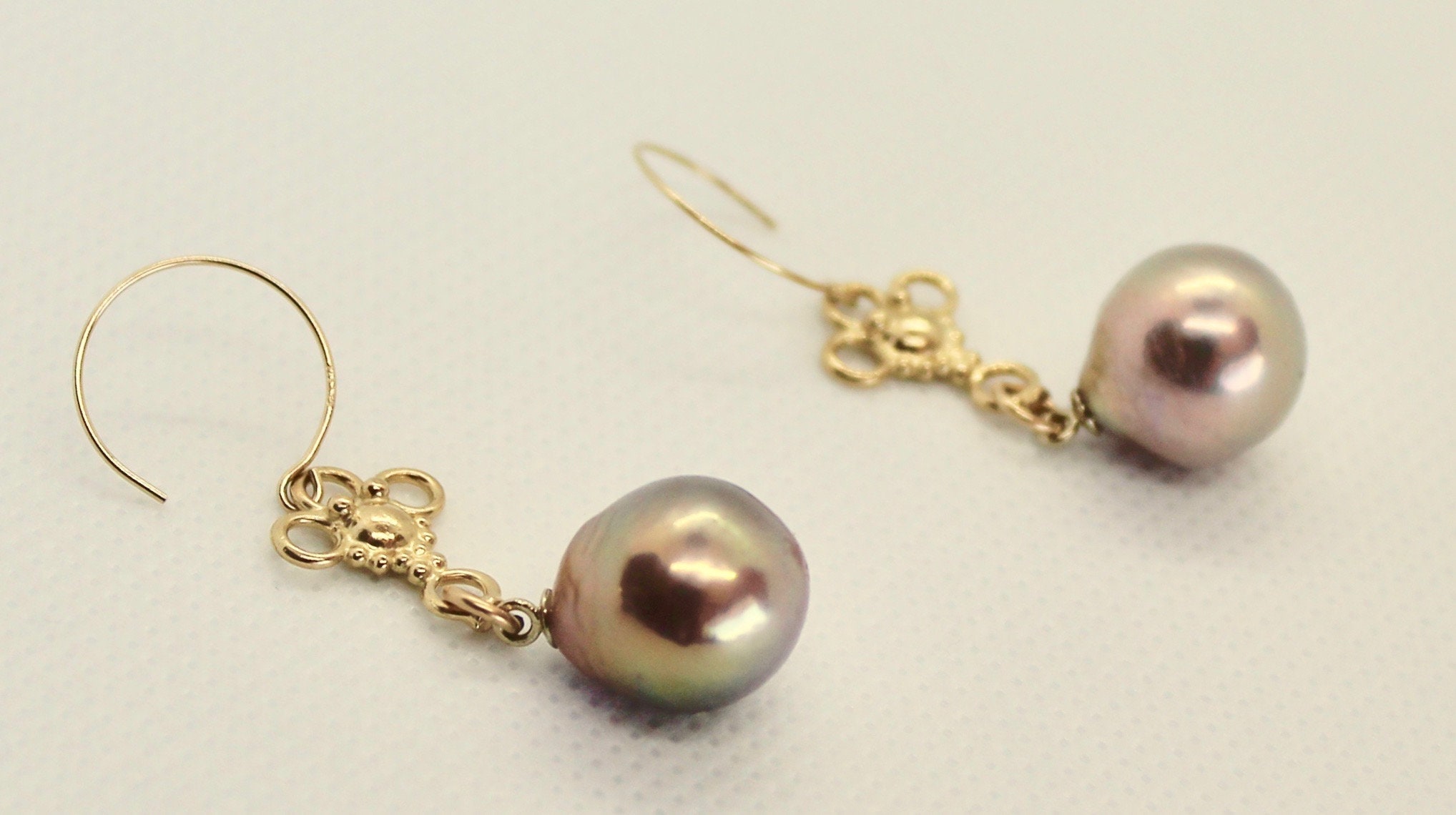 14K Solid Gold Hoops Earrings With Large Pale Pink Round - Etsy