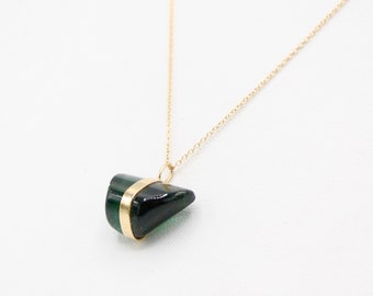 Solid 14k green tourmaline pendant on dainty chain Posh jewelry Unisex necklace