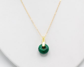 Natural malachite 18k gold vermeil pendant with gold filled chain European style jewel