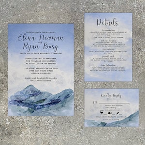 Colorado Mountain Sky Inspired Watercolor Wedding Invitation Suite