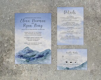 Colorado Mountain Sky Inspired Watercolor Wedding Invitation Suite