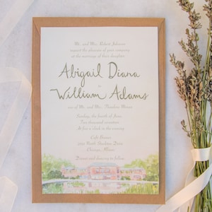 Custom Cafe Brauer Watercolor Wedding Invitation