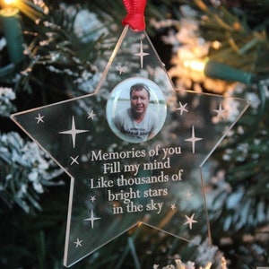 PERSONALISED Memories Like Stars Photo Memorial Christmas Decoration & Gift Bag image 1