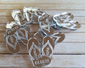 FLIP FLOP Beach / Travel Theme Silver Mirror PERSONALISED Wedding & Party Table Confetti Scatter Favours-Larger quantities available