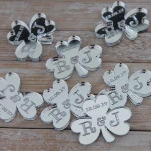 Lucky Irish Shamrock Silver Acrylic PERSONALISED Wedding Table Confetti Scatter Favours