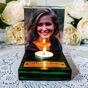 Tealight Holder And Personalised Photo Frame And Engraved Plaque Handcrafted Wooden Memorial Candle * Reclaimed wood