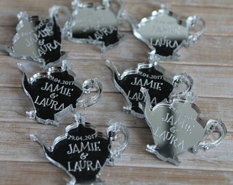 Silver Mirror Acrylic Teapot Vintage / Country /  Alice in Wonderland themed Personalised Wedding Table Confetti