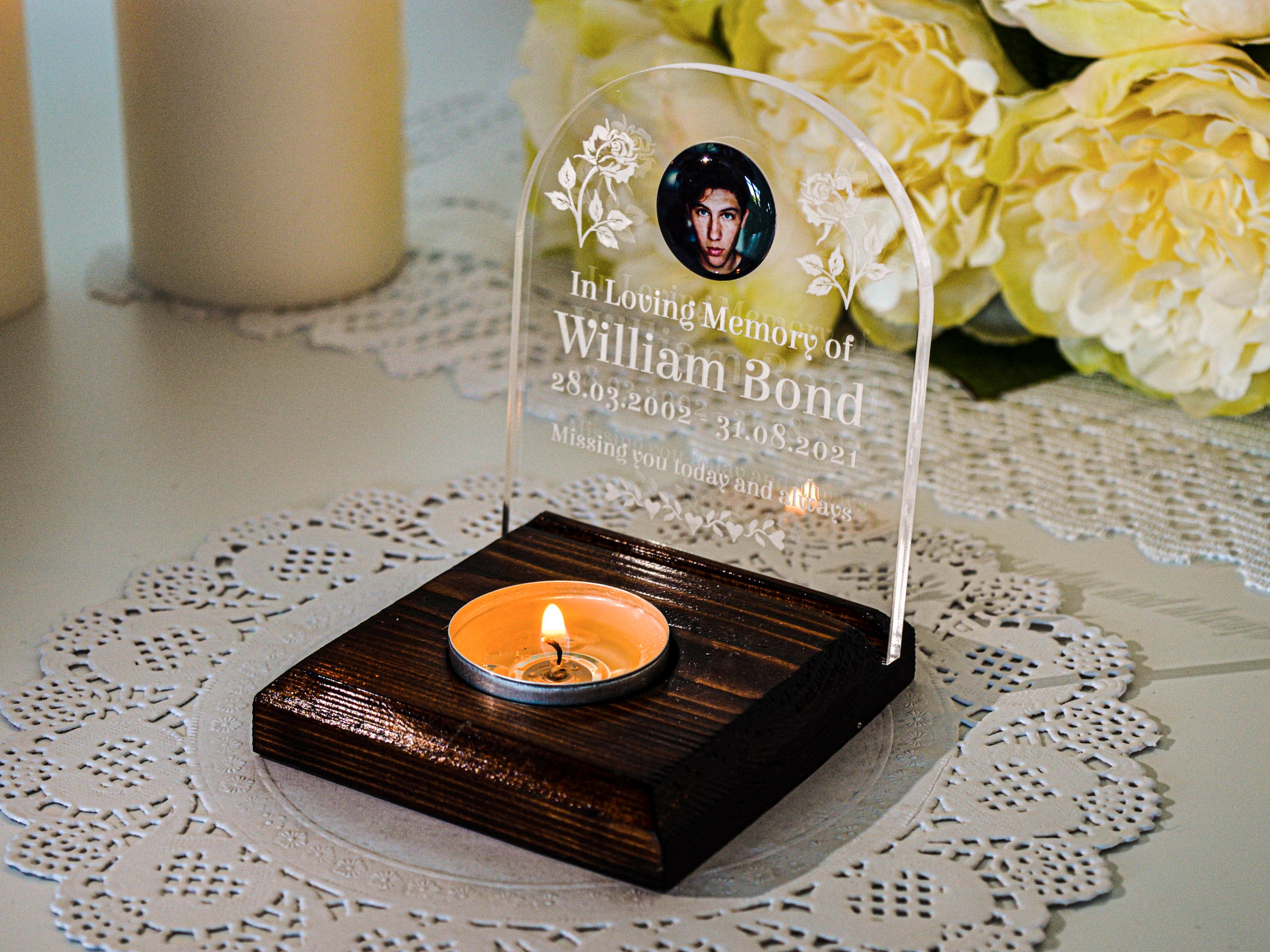 In Loving Memory Tealight Holder And Photo Personalised Etsy