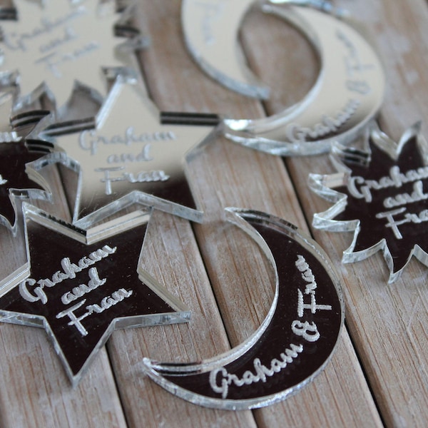 Sun, Moon and Stars Mirror Acrylic PERSONALISED wedding Table Confetti, Scatter Favours - Larger quantities available