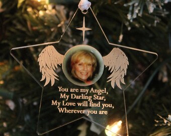 PERSONALISED 'My Angel' Photo Memorial Hanging Christmas Tree Decoration & Gift Bag